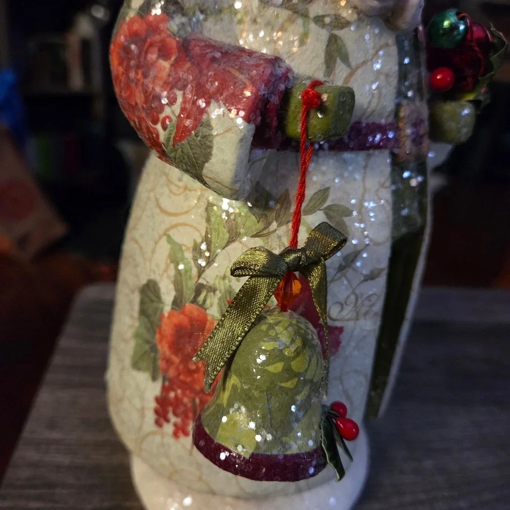 Midwest CBK Style Floral Decoupage‎ Santa Claus Figurine Glitter Christmas Decor